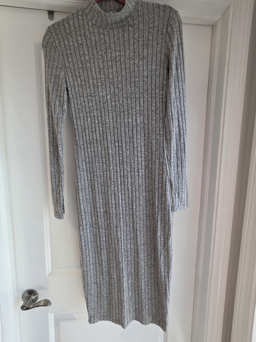 Fashion Nova Ribbed Long Sleeve Knit Dress - Gray